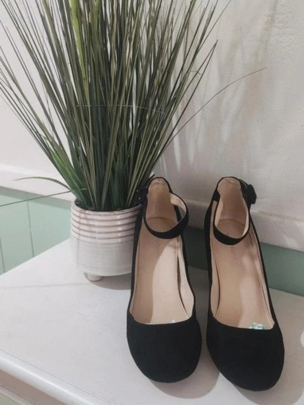 Marc Fisher Black Suede Ankle-Strap Round-Toe Heels